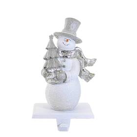 Y6406-tree Christmas Snowman With Stocking Holder Polyresin Silver Hat Scarf