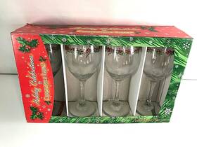 60278 Christopher Radko 3011/60278 Holiday Celebrations By Wine Goblet Glass Set 4 14oz Christmas
