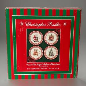 Christopher Radko 645001335517 Twas The Night Before Christmas Dessert Plates Set Of 4 New