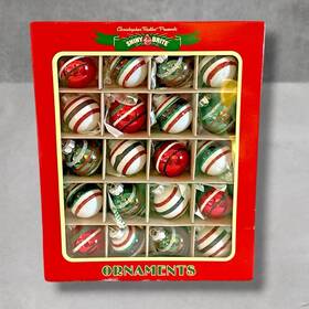 Christopher Radko 645001422279 20 Shiny Brite Christmas Ornaments Striped Mini Retro Styled