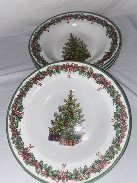 Christopher Radko 766169076958 Christmas Tree 4 Rimmed Soup/salad Bowls