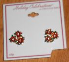Christopher Radko Enameled Rhinestone Poinsettia Clip Earrings Holiday Christmas