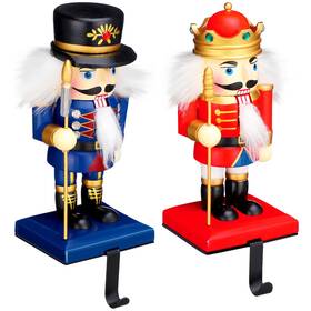 Cinnvoice-qiy-0758 Cinnvoice 2 Pcs Christmas Nutcracker Stocking Holder Mantel Hangers Wood Xmas