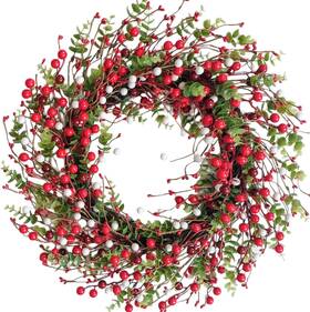 Cir Oases 445044181132 22in Red Berry Christmas Wreath For Front Door Winter Seasonal