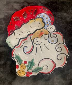 Clay Art 098598050385 Vintage Ceramic Merry Santa Hand Painted Christmas Serving Platter Euc
