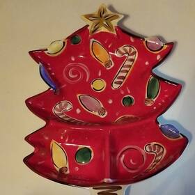 5039 Clay Art Christmas Tree Chip N Dip Appetizer Platter Holiday Serving Dish 6 Inch X12
