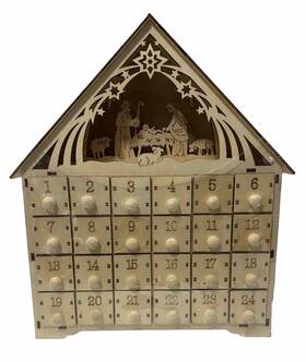 Clever Creations 643664815513 Wooden Christmas Advent Calendar Holiday Led Light Up Manger