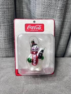 Coca-cola 715429244200 Blown Glass Snowman Bottle Tie 4 Inch Christmas Tree Ornament New