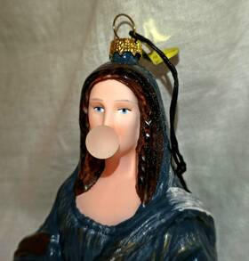 Cody Foster 060838107369 Mona Lisa Blowing Bubble Gum Painting Humor Glass Christmas Ornament