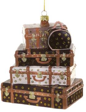 4.5ftfth Cody Foster Gl-1764 Set Of 2 Christmas Stacked Luxury Luggage Glass Ornaments-