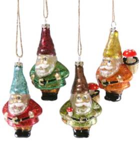 Go-2553 Cody Foster Christmas Minature Glass Gnomes Ornaments -set/4