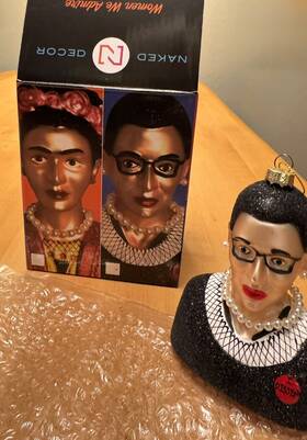 Go-4015 Cody Foster New Ruth Bader Ginsburg Rbg Glass Christmas Ornament 4.5 Inch Tall Naked Decor