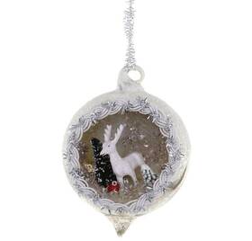 Go-4528 Cody Foster 4 Inch Glass Reindeer Diorama Onion Ornament Retro Vntg Christmas Decor