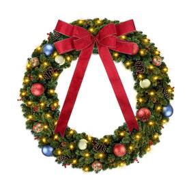 Astr-550l Colorspec 60 Inch Christmas Wreath Pre Lit With Lights Red Bow Orna