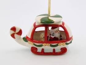 Cosmos Gifts 752593563584 Fine Ceramic Santa Flying Helicopter Christmas Tree Ornament 5-1/2 Inch