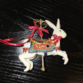 0210935 Costco Carousel Ornament Bunny Rabbit Resin Easter Christmas Tree Figurine