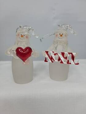 0310969 Costco Frosted Snowman Ornament/mini Bulb Cover Christmas Holiday Tree Set Of Two