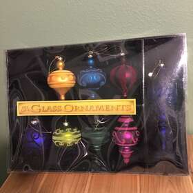 Costco 400009029451 Finial Shaped Flocked Jewel Tone Glass Christmas Ornaments 8 Total