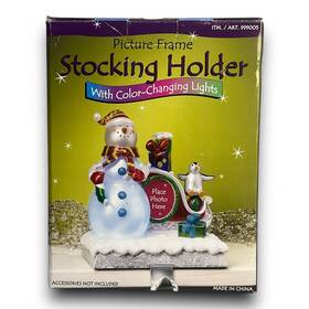 Costco 400009990058 Christmas Stocking Holder Snowman And Penguins Color Changing Lights Picture Frame