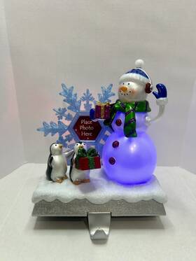 Costco 400009990331 Picture Frame Christmas Stocking Holder Color Changing Lights Snowman Snowflake