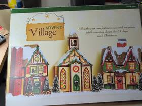 565656 Costco Lrg Christmas Advent Village Calendar Houses W Doors Church Large With Box