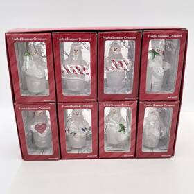 684216 Costco Frosted Snowman Christmas Ornaments Set Of 8 Glass White Small Boxed