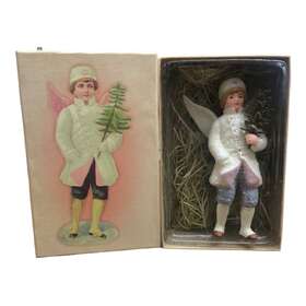Costco 805780310994 Victorian Porcelain Angel Holding Tree Glitter Christmas Ornament Boxed