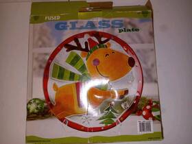 Costco 805780391245 Christmas Reindeer Glass Plate Reverse Painted Fused 13 Inch Platter