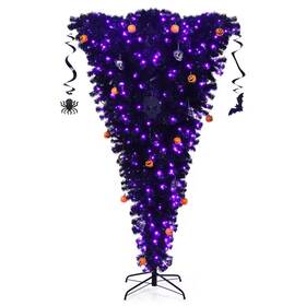 Costway 711181291575 6 Ft. Upside Down Artificial Christmas Tree Halloween Black With 270 Purple