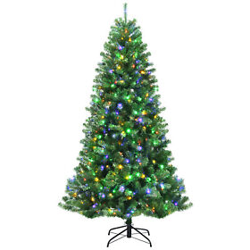 Cm23526us Costway 7ft Pre-lit Hinged Christmas Tree With Remote Control And 9 Lighting Modes