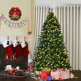 Ost00022 Costway 7ft Pre-lit Pvc Artificial Christmas Tree Hinged With 300 Led Lights