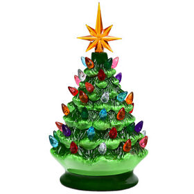 9.5pre-lit Costway Hand-painted Ceramic Tabletop Christmas Tree Green