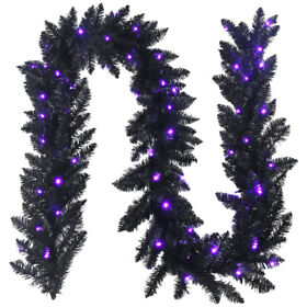 Cm23475 Costway 9ft Pre-lit Christmas Halloween Garland Black With 50 Purple Led Lights