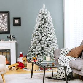 C067-saa3891 Costway 6ft Premium Snow Flocked Hinged Artificial Christmas Tree Unlit With Metal Stand