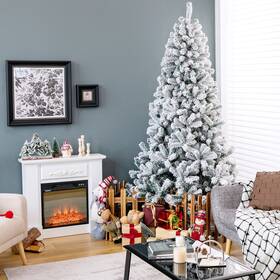 C068-saa3893 Costway 7.5ft Premium Snow Flocked Hinged Artificial Christmas Tree Unlit With Stand