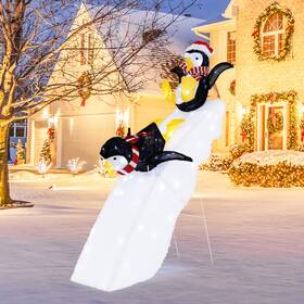 C281usa4527 Costway 4ft Pre-lit Christmas Penguin Ice Skating Decoration With Snowy Slide And Led Lights