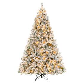 C566usa4607 Costway 8 Ft Pre-lit Christmas Tree 3-minute Quick Shape Flocked Decor With 600 Led Lights