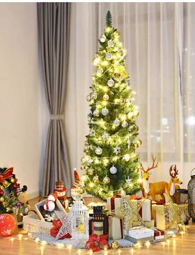 C633a4304 Costway 6ft Unlit Snowy Pvc Artificial Slim Christmas Pencil Tree With Pine Cones