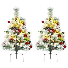 C864a4125 Costway Set Of 2 24in Battery Powered Pre-lit Pathway Flocked Christmas Trees Outdoor