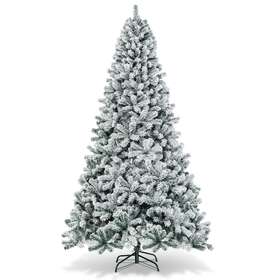 Cm22069 Costway Inch 9ft Snow-flocked Christmas Tree Unlit Elegance With Metal Stand
