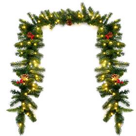 Cm22798 Costway 9ft Pre-lit Artificial Christmas Garland Red Berries With 100 Led Lights