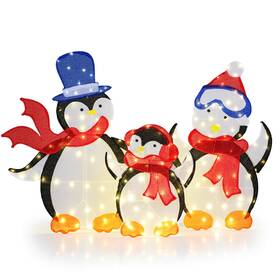 Cm25128us Costway Lighted Penguin Family Christmas Decoration 3-piece Pre-lit Set With 160 Led Lights