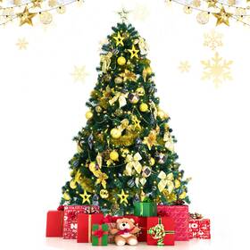 Fm23184usa6643 Costway 7.5ft Pre-lit Artificial Christmas Tree 1100 Tips With 140 Ornaments And 250 Lights