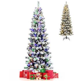 Fm23512usa6656 Costway 7.5ft Pre-lit Hinged Christmas Tree Snow Flocked With 9 Modes Remote Control Lights