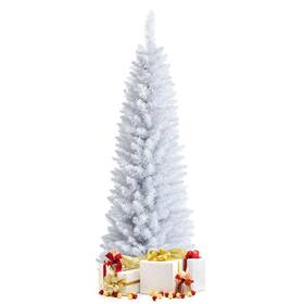 Fm23610a6674 Costway 5ft Unlit Artificial Slim Pencil Christmas Tree With Metal Stand White