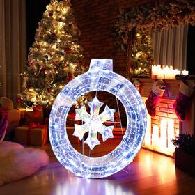 Hcst03955 Costway 33 Inch Lighted Ornament Pre-lit Christmas Wreath With 128 Cold White Led Lights