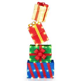 Hcst10544 Costway Set Of 4 Christmas Lighted Gift Boxes With Colorful Bows 52 Warm White Led Lights
