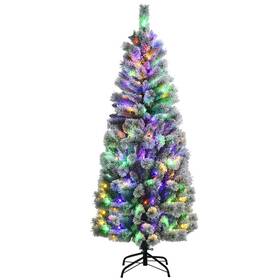 Ms2j-3s11u1 Costway 6 Ft. Pre-lit Hinged Artificial Christmas Tree Snow Flocked With 9 Modes