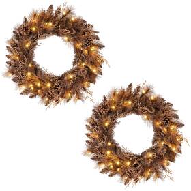 Us-2hcst11007 Costway 2pcs 24 Inch Pre-lit Christmas Wreath Front Door Artificial Xmas With 105