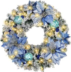 B0b3rqn82x Covanm Christmas Winter Wreath For Front Door - 24 Inch Pre-lit Battery Operated Blue